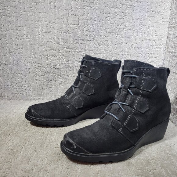 Sorel Toronto Women's US Size 9 Black Suede Lace Up Ankle Wedge Boots NL2115-010 - Picture 8 of 12